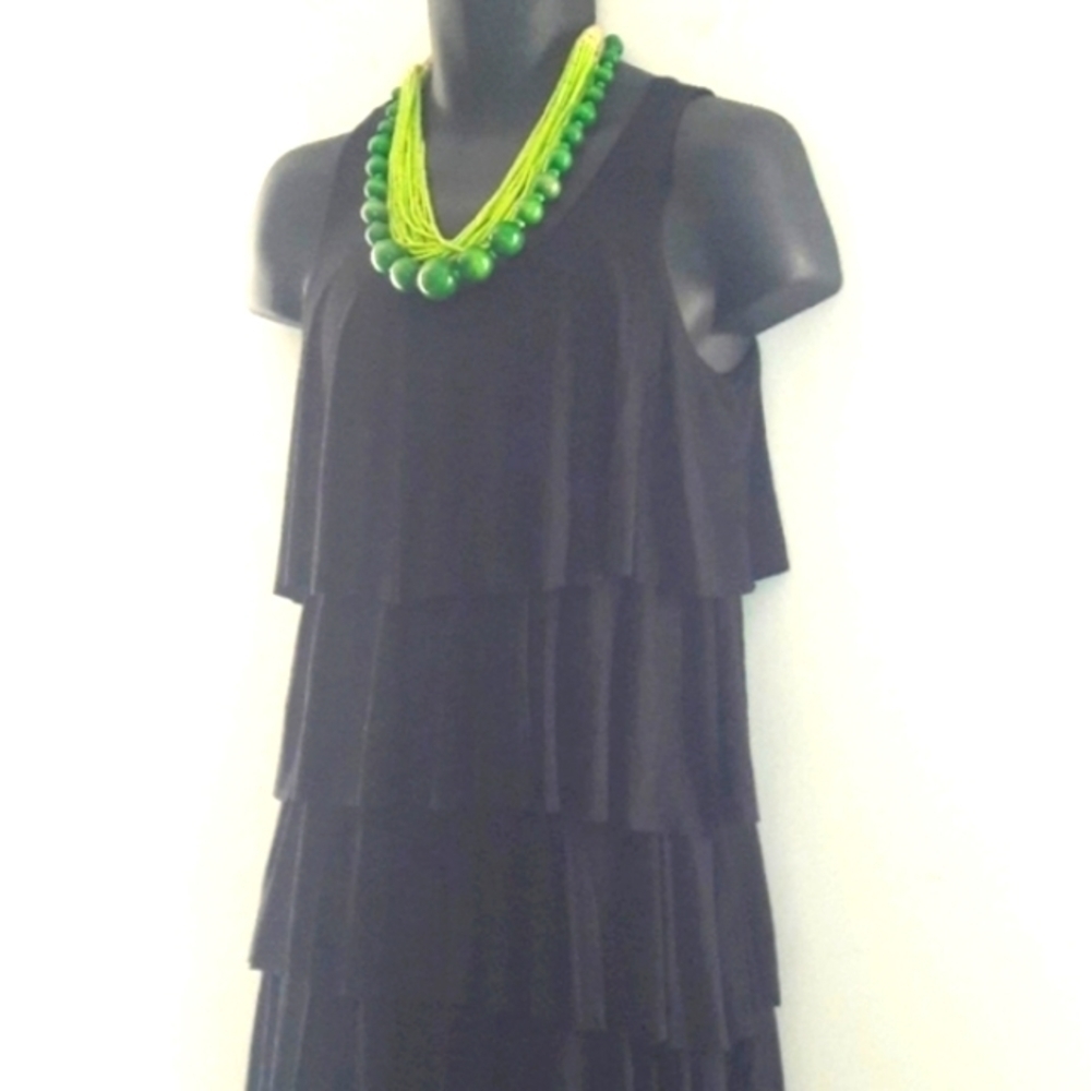 MADISON Jet Black Jersey Knit Tierred Dress, M - Picture 5 of 7